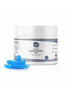 A pot of 120 count of LFA Machines Glacier Blue capsules size #00.