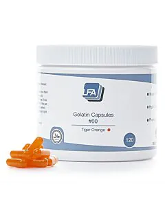 Tiger Orange Empty Gelatin Capsule Size #00 120 Count Packaging